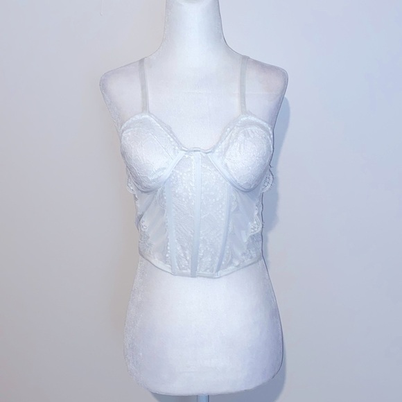 Charlotte Russe white lace mesh corset crop tank top - Picture 1 of 8